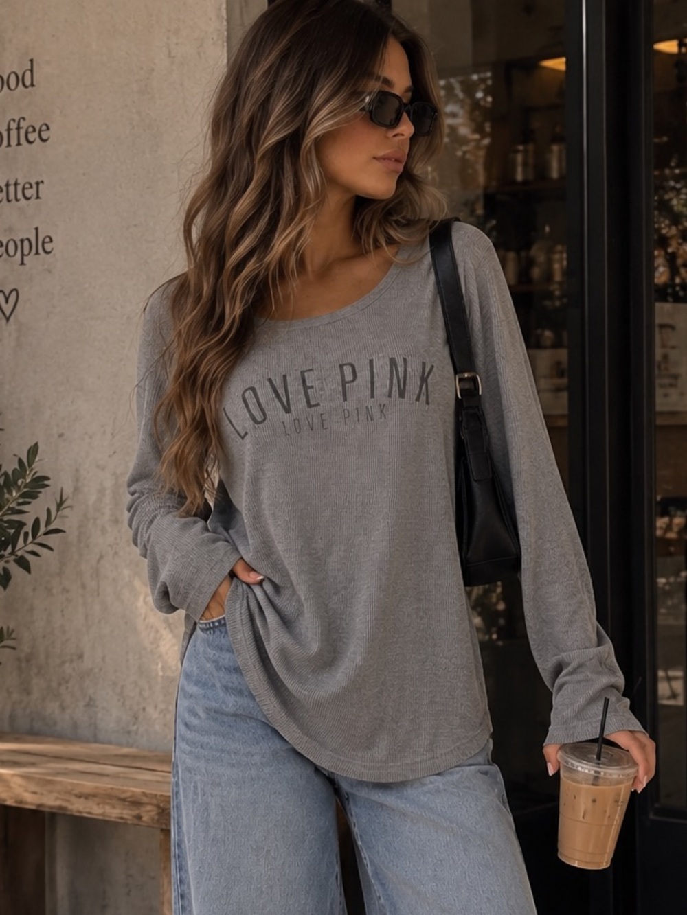 Vintage LOVE PINK Women's Oversized Long Sleeve Scoop
Neck Top Size M Gray